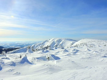 Scenic view of snowcapped mountains against sky