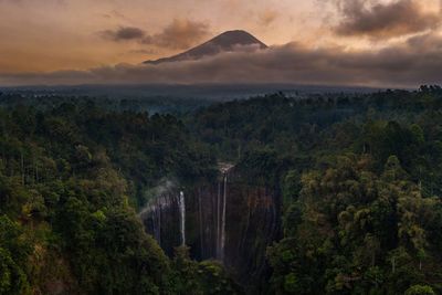 Scenic view of mountains against sky during sunset