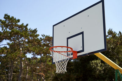 Low angle view of basketball hoop against sky