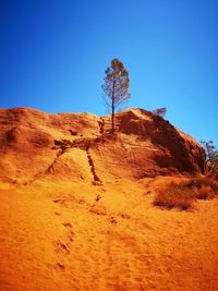 Scenic view of rocky landscape against clear blue sky