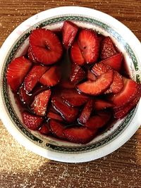 High angle view of strawberries