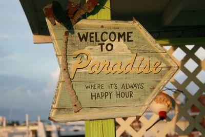 Close-up of information sign