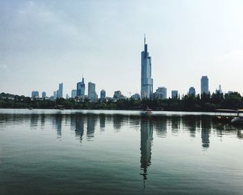 City skyline with river in background