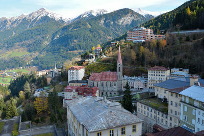 High angle view of buildings in town