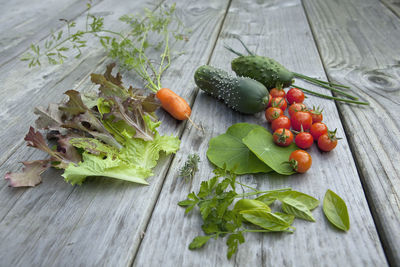 High angle view of vegetables on table