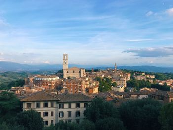 High angle view of townscape against sky