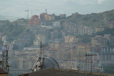 High angle view of buildings in city