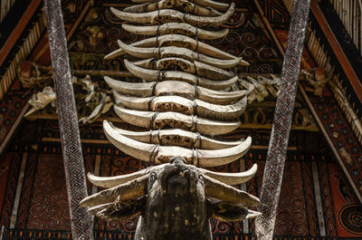 Low angle view of statue against temple building