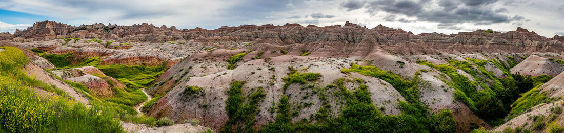 Scenic view of rocky mountains against sky