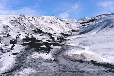 Scenic view of snow covered mountains