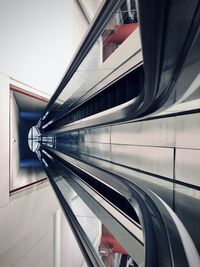View of railroad tracks seen through train window