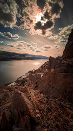 Scenic view of sea against sky during sunset