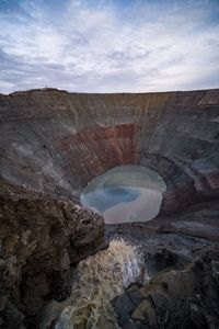 High angle view of volcanic landscape against sky