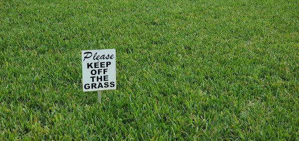 Please keep off the grass informational sign