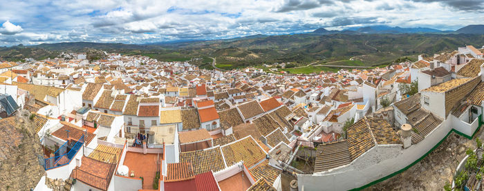 High angle view of cityscape against sky