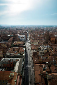 High angle shot of townscape against sky