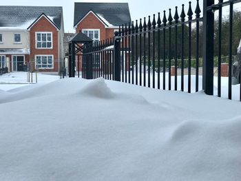 Snow covered houses against sky