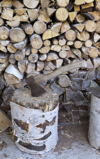 Stack of logs on rock