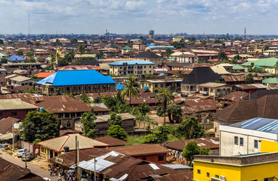 High angle view of townscape against sky