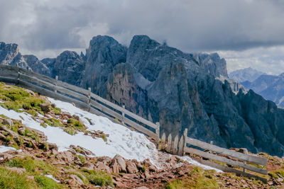 Scenic view of mountains against sky during winter