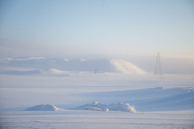 Scenic view of snow covered mountain against sky