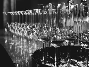 Row of wine glass on table