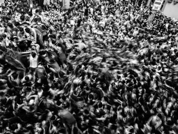 High angle view of crowd on street