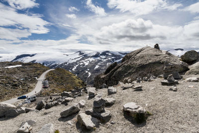 Scenic view of rocky mountains against sky