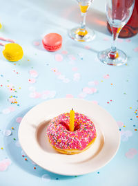 High angle view of birthday cake on table