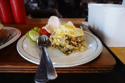 Close-up of breakfast served on table