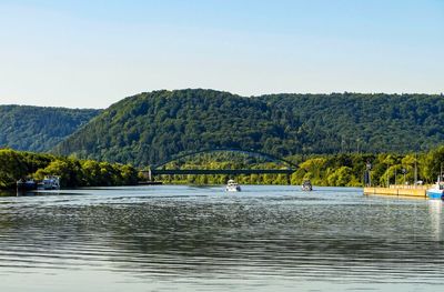 Scenic view of lake against clear sky