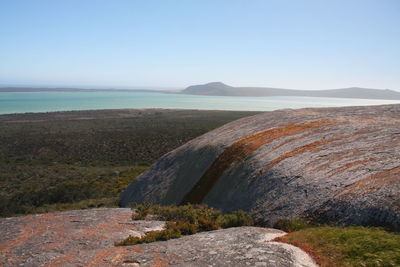 Scenic view of sea against clear sky