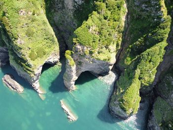 High angle view of rock formation in sea