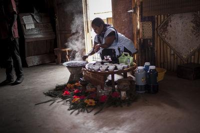 Woman working on floor