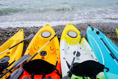 Kayaks and sup boards on the sea. extreme sport. leisure. high quality photo