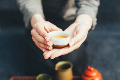 Midsection of woman holding food in bowl