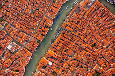 Incredible cityscape venice and venetian lagoon. venice grand canal and buidings from drone, italy