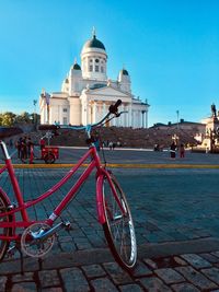 Bicycle parked outside building