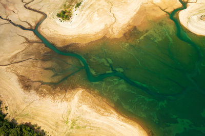 Aerial view of the dry cetina river reservoir in croatia