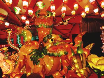 Full frame shot of illuminated lanterns for sale in market