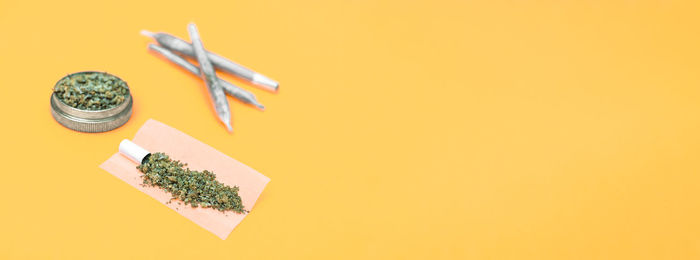 High angle view of cookies on table