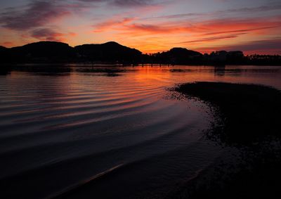 Scenic view of lake against sky during sunset