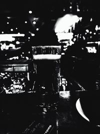 Close-up of beer glass on table