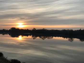 Scenic view of lake against sky during sunset