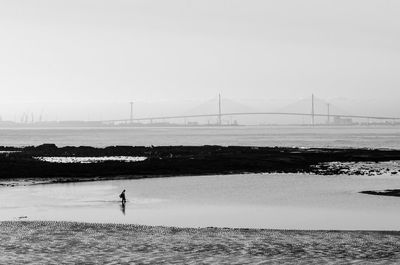 Suspension bridge over river