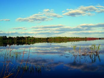 Reflection of clouds in calm lake