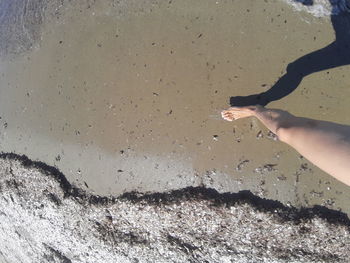 Midsection of person on sand at beach