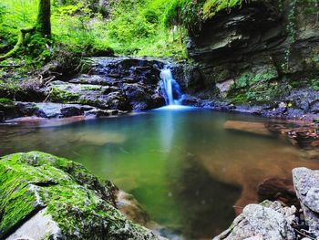 Scenic view of river flowing through rocks