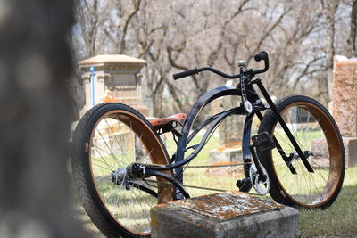 Bicycle parked on land