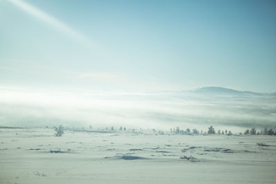 Scenic view of landscape against sky during winter